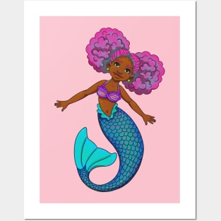 Black, mermaid girl design Posters and Art